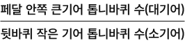 수식: 페달 안쪽 큰기어 톱니바퀴 수(대기어)/뒷바퀴 작은 기어 톱니바퀴 수(소기어)